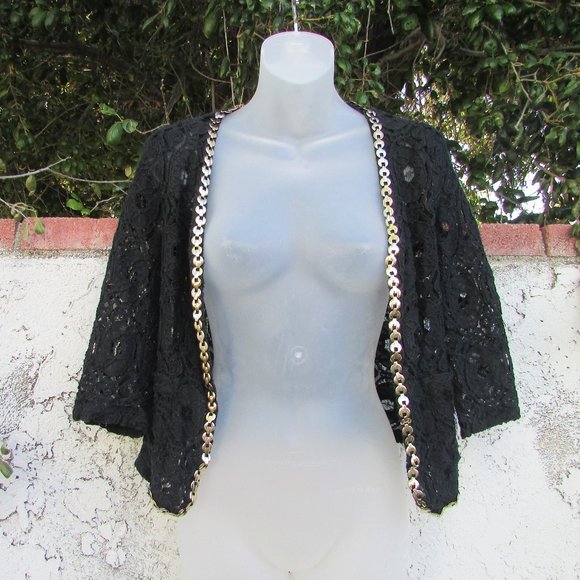 Drole De Copine Paris black crochetedopem front top M - Picture 2 of 8